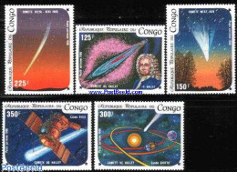 Congo Republic 1986 Halleys Comet 5v, Mint NH, Science - Transport - Astronomy - Space Exploration - Halley's Comet - Astrologie