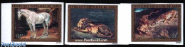Congo Republic 1973 Delacroix Paintings 3v, Imperforated, Mint NH, Nature - Animals (others & Mixed) - Horses - Art - .. - Autres & Non Classés