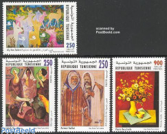 Tunisia 2002 Paintings 4v, Mint NH, Nature - Deer - Flowers & Plants - Art - Modern Art (1850-present) - Paintings - Tunisie (1956-...)