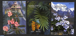 Bhutan 2000 Flora 3 S/s, Mint NH, Nature - Flowers & Plants - Bhoutan