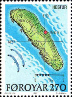 Feroe Poste N** Yv:148 Mi:154 Hestur Carte De L'île - Iles