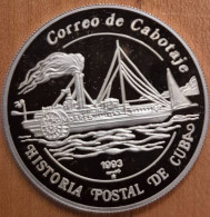 Cuba Silver 5 Pesos 1993. KM-524. History Of Cuba Postal - Steamship. PROOF - Cuba