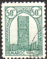 Maroc (Prot.Fr) Poste Obl Yv:207A Mi: Tour Hassan Dent.11½ (Beau Cachet Rond) - Moskeeën En Synagogen