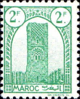 Maroc (Prot.Fr) Poste N** Yv:214 Mi:198 Rabat Tour Hassan Dent 12 G.brillante - Moskeeën En Synagogen