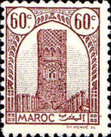 Maroc (Prot.Fr) Poste N** Yv:208B Mi:192B Tour Hassan Dent.12 Gom.mate - Moskeeën En Synagogen