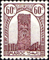 Maroc (Prot.Fr) Poste N** Yv:208 Mi:192 Tour Hassan Dent 12 G.brillante - Moskeeën En Synagogen