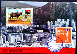 PAPUA NEW GUINEA - HONG KONG 1997, STAMP EXHIBITION, MNH BLOCK, M/SHEET, FLAG, LOGO, CITY VIEW, ANIMAL  . - Papouasie-Nouvelle-Guinée