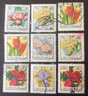 Asie 231 Liban Avion Fleurs Lot De 9 Oblitérés - Liban