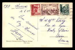 MAROC - AFFANCHISSEMENT MIXTE SUR CARTE POSTALE DE FES - Maroc (1956-...)