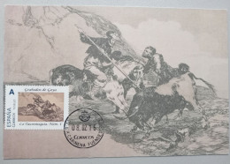Grabados De Goya, Tauromaquia " Mozo Con Que Los Antiguos Españoles Cazaban Toros ... ", Carte Maximum Espagne. Tu Sello - Engravings
