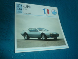Voitures De Sport - Alpine A 310 - Moteur 4 Ou 6 Cylindres En V à 90° - France - Fiche Technique - - Sonstige & Ohne Zuordnung