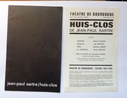 Programme Théâtre De Bourgogne, Saison 1965/1966 - Huis-Clos De Jean Paul Sartre - Programmi