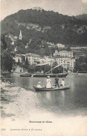 Suisse Montreux Et Glion CPA + Timbre Cachet 1902 , Bateau Barque , Animation - Montreux
