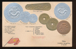 CHINA , KWANG-TUNG ET HU-PEH  - COINS AND FLAG  GAUFRRE  EMBOSSED - Münzen (Abb.)