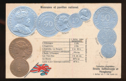 COLONIES ANGLAISES : STRAITS SETTIEMENTS ET HONGKONG  - COINS AND FLAG  GAUFRRE  EMBOSSED - Münzen (Abb.)