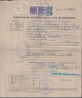 GIROSTAMPS.-CERTIFICACIÓNDE ACTA DE DEFUNCIÓN EN ABRIL DE 1960- SELLOS FISCALES Y REGISTROS DEL JUEZ - Manuscripts