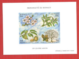 Monaco: 1993 BLOC FEUILLET  N° 60a  LES QUATRE SAISONS Neuf Sans Charniere /MNH/** NON DENTELE LUXE Et RARE - Errors And Oddities