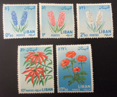 Asie 232 Liban 1964 Fleurs 236 237 238 241 243 Lot De 5 Timbres Neuf * - Liban