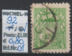 1923 - Lettland - FM/DM "Staatswappen" 5 S Gelbgrün - O  Gestempelt  - S.Scan  (ltv 92o 01-02) - Lettonie
