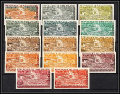 93448e Cote D'ivoire PA N°18 Lapalud Hôtel Des Postes Abidjan 1959 Lot De 14 Essai Proof Non Dentelé Imperf ** MNH - Côte D'Ivoire (1960-...)