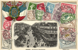 PC STAMPS, PARIS, BOULEVARD MONTMARTRE, Vintage EMBOSSED Postcard (b47928) - Post & Briefboten