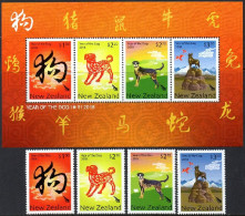 Nouvelle-Zélande New Zealand 3369/72 Et Bf 354 Année Lunaire Du Chien, Zodiaque Chinois - Astrologie