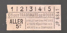 Rouen    Ticket    ALLER      5c De Tramway  (PPP50011) - Europa