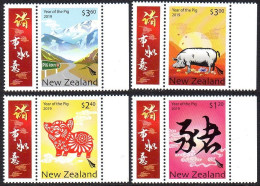 Nouvelle-Zélande New Zealand 3459/62 Et Bf 374 Année Lunaire Du Porc, Zodiaque Chinois - Astrologie