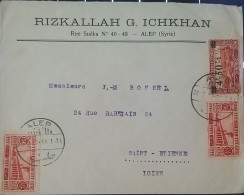 Syria France 1927 RIZKALLAH G.ICHKHAN Armenian  Cover Sent From Halep To Saint Etienne  With Surcharged Stamps. - Syrie