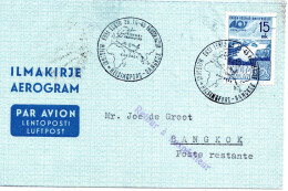 80449 - Finnland - 1949 - 15Mk UPU EF A Aerogramm SoStpl HELSINKI - ... -> BANGKOK, Erstflug - Briefe U. Dokumente