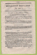 1826 - BULLETIN DES LOIS 91 - LOI RELATIVE AUX DOUANES - Décrets & Lois