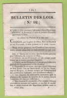 1826 - BULLETIN DES LOIS 92 - VENTE AUX PRIX REDUITS DE DIFFERENTES SORTES TABAC - MONUMENT A LOUIS XVI PARIS - Décrets & Lois