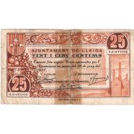 Espagne, 25 Centimes, 1937-06-30, LLEIDA, TB - Monetary /of Necessity