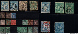 France Postmarks On Sage Jour De L'An Red Blue Rural OR Montevideo Alger Constantine India - Gebruikt