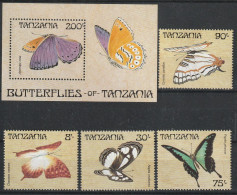 TANZANIE -  N°403/6 + Bloc N°66 ** (1988) Papillons - Tanzanie (1964-...)