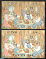 Guyana 1994 Easter 2 S/s (silver, Gold), Mint NH, Nature - Rabbits / Hares - Guyane (1966-...)