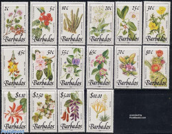 Barbados 1989 Definitives, Flowers 16v, Mint NH, Nature - Flowers & Plants - Barbades (1966-...)