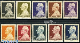 Monaco 1948 Definitives 10v, Mint NH, History - Kings & Queens (Royalty) - Neufs