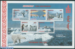 Mongolia 1997 Greenpeace 5v M/s, Mint NH, Nature - Science - Transport - Birds - Greenpeace - Penguins - The Arctic & .. - Protection De L'environnement & Climat