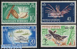 New Hebrides 1965 Definitives 4v F, Mint NH, Nature - Transport - Birds - Fish - Fishing - Fruit - Ships And Boats - Neufs