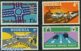 Nigeria 1972 Right Traffic 4v, Mint NH, Sport - Transport - Cycling - Automobiles - Motorcycles - Traffic Safety - Cycling