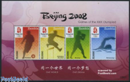 Zambia 2008 Beijing Olympics S/s, Mint NH, Sport - Athletics - Boxing - Olympic Games - Swimming - Athletics