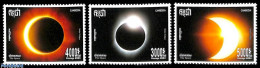 Cambodia 2024 Solar Eclipse 3v, Mint NH, Science - Astronomy - Astrologie