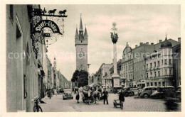 Straubing Theresienplatz Stadtturm Dreifaltigkeitssaeule - Straubing