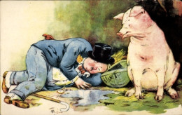 CPA Betrunkener Mann, Schwein - Sonstige & Ohne Zuordnung