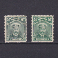 RHODESIA 1913, SG# 186-187, CV £24, Perf 14, ½d Shades, KGV, MH - Northern Rhodesia (...-1963)