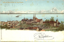 Lac De Neuchatel Et Les Alpes - Litho - Neuchâtel
