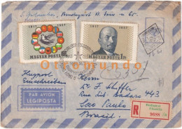 REGISTERED ENVELOPE BUDAPEST HUNGARY 1957 SENT SAO PAULO BRASIL - Oblitérés