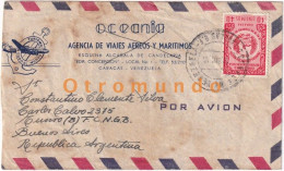 ENVELOPE OCEANIA AGENCIA DE VIAJES AEREOS Y MARITIMOS CARACAS VENEZUELA 1954 SENT MUNRO  BUENOS AIRES ARGENTINA - Venezuela