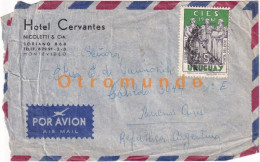 ENVELOPE POR AVION HOTEL CERVANTES MONTEVIDEO  URUGUAY 1961 SENT BUENOS AIRES ARGENTINA - Uruguay